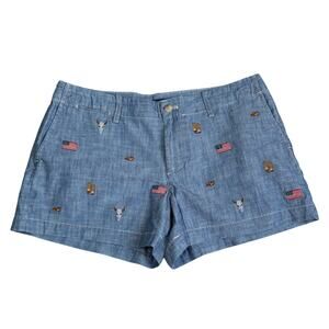 Polo Ralph Lauren Shorts Womens Size 2 Chambray Embroidered Western Flag Preppy